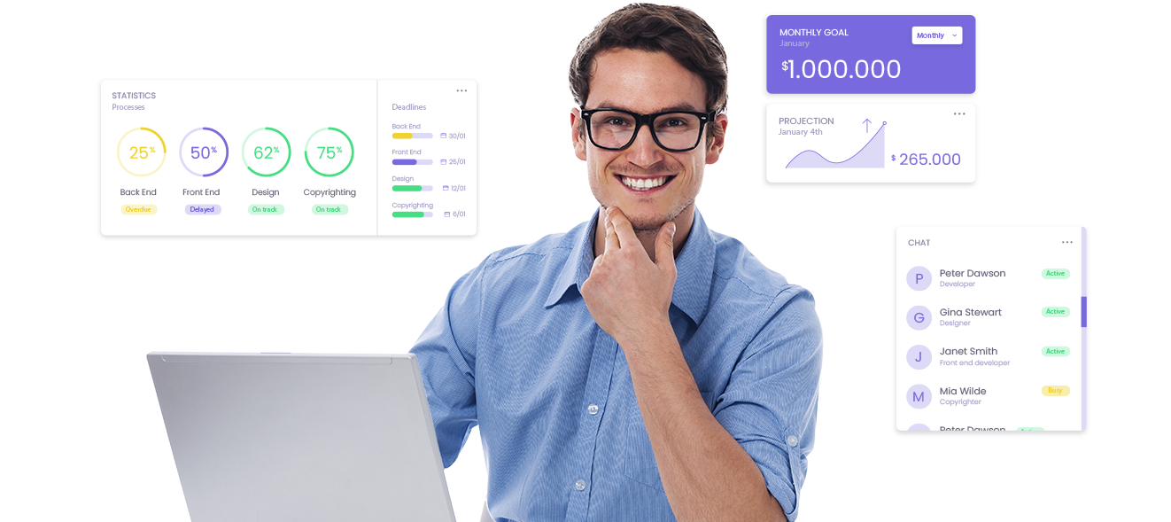 Professional dashboard with statistics and team collaboration